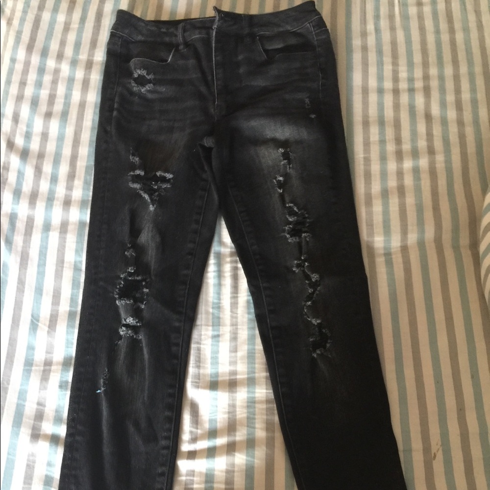 High rise black ripped jeggings